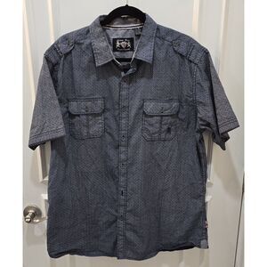 Lions‎ Crest by English Laundry Short Sleeve Button Up Navy/White Shirt, Size XL